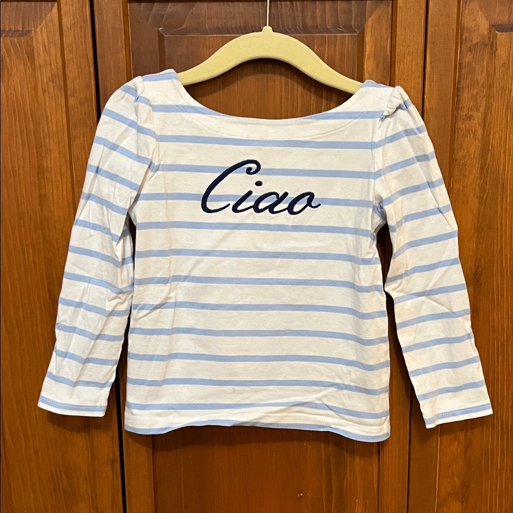 Janie and Jack Long Sleeve Shirt with Blue Stripes and 'Ciao' Design